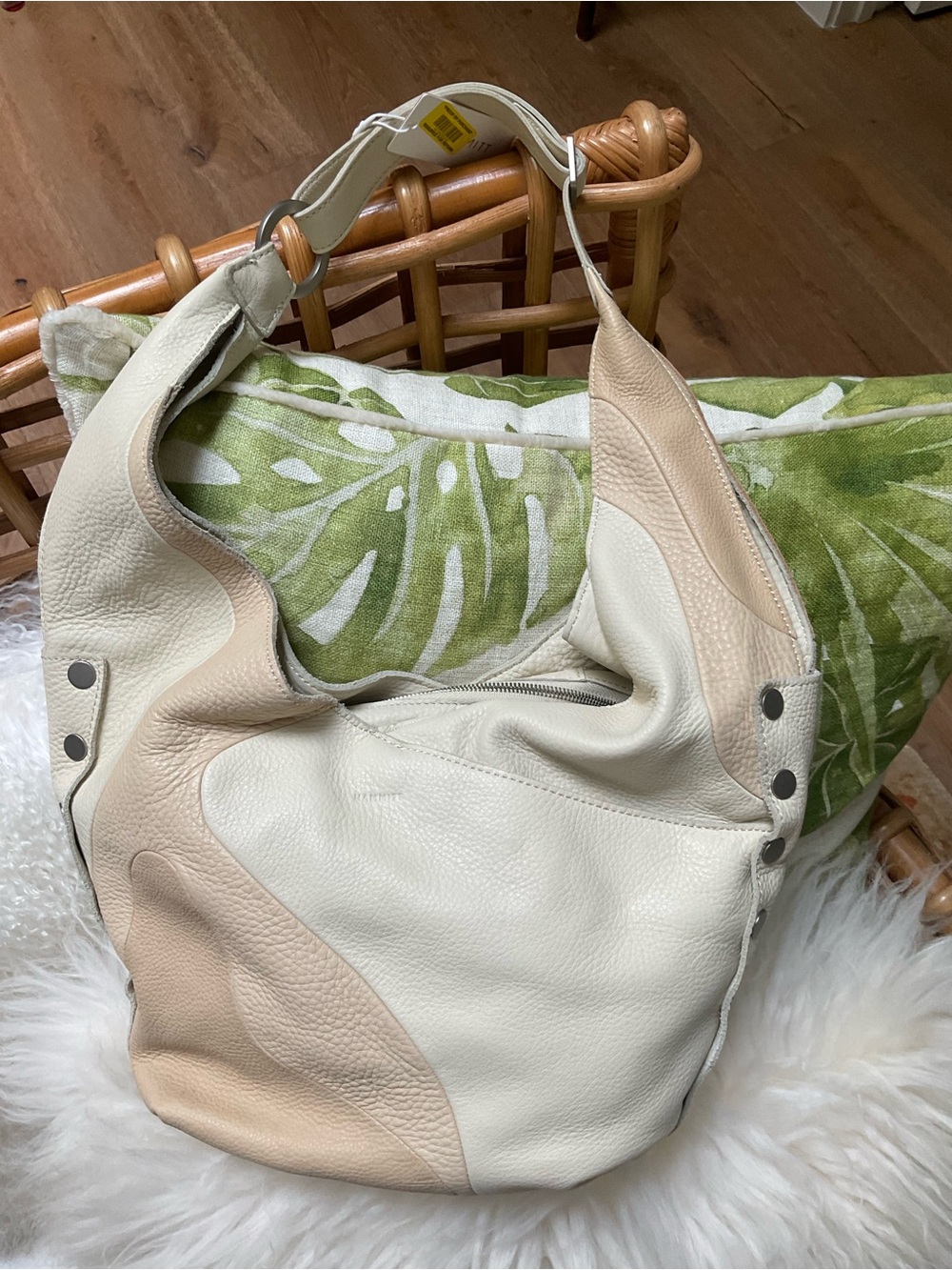 Hammitt Cream and Beige Two-Tone Leather Shoulder Bag - Picture 9 of 13